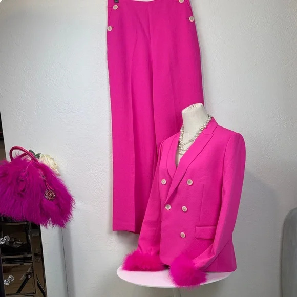 J. Crew Fuchsia Pink Parke Blazer with Custom Feather Trim Size 6 - Picture 7 of 14